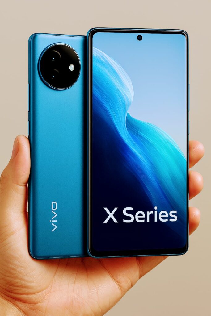 Vivo X200 smartphone front and back design in blue color 