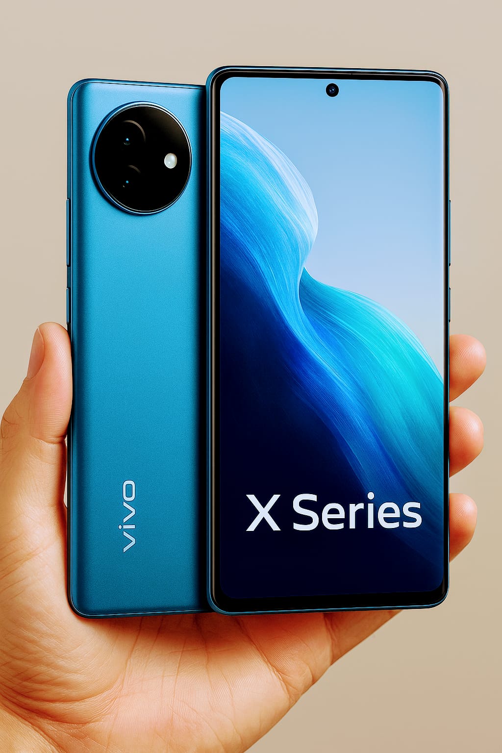 Vivo X200 smartphone front and back design in blue color